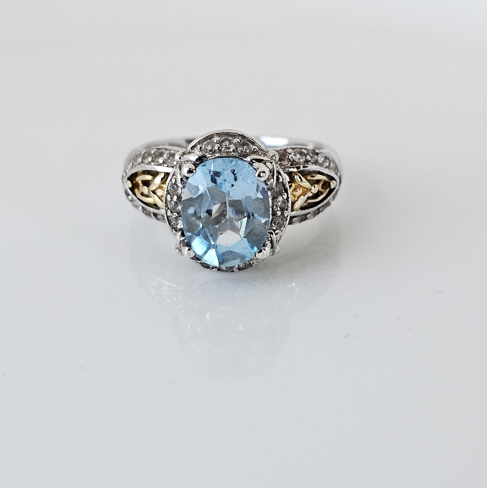Sky Blue Topaz & Diamond Victoria Wieck Ring Sterling Silver & 18K Size 8!